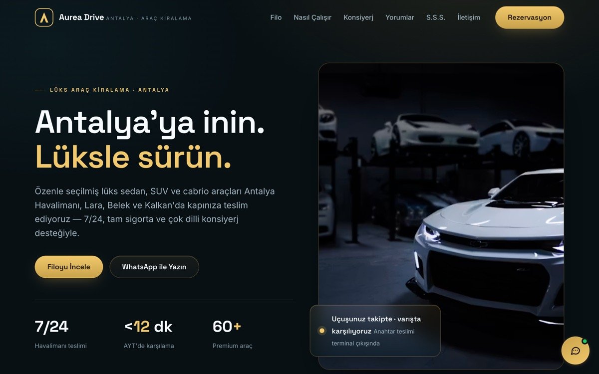 Aurea Drive Antalya — canlı sitenin ekran görüntüsü