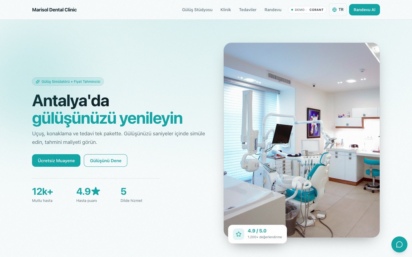 Marisol Dental — canlı demonun ekran görüntüsü