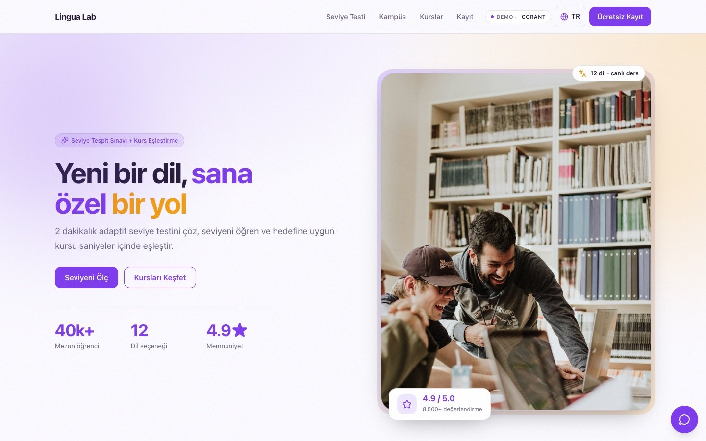 Lingua Lab — canlı demonun ekran görüntüsü