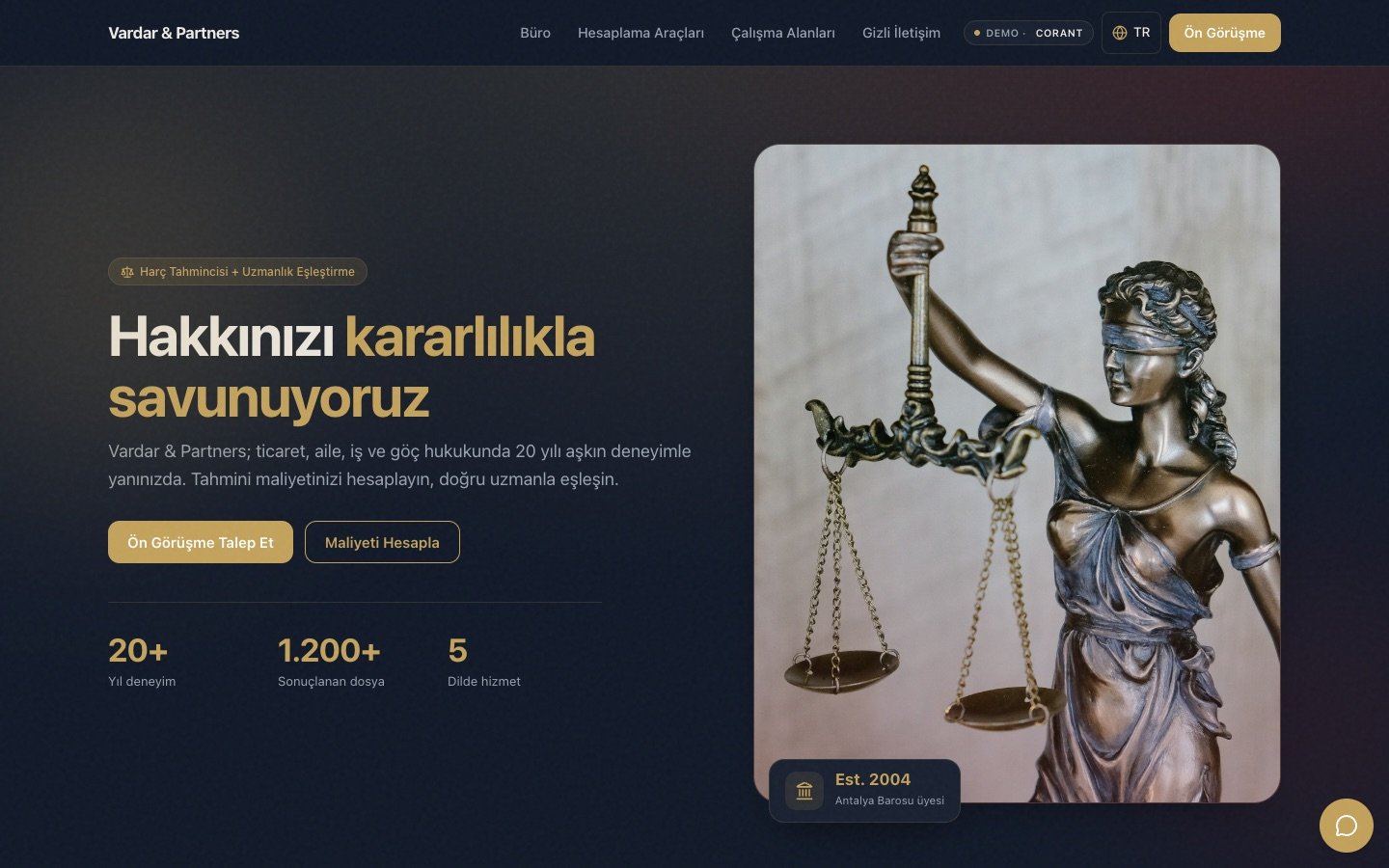 Vardar & Partners — canlı demonun ekran görüntüsü